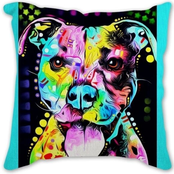 Pit Bull Dog Pittie 18" Colorful Multi Color Decorative Throw Pillow Case - Picture 1 of 5